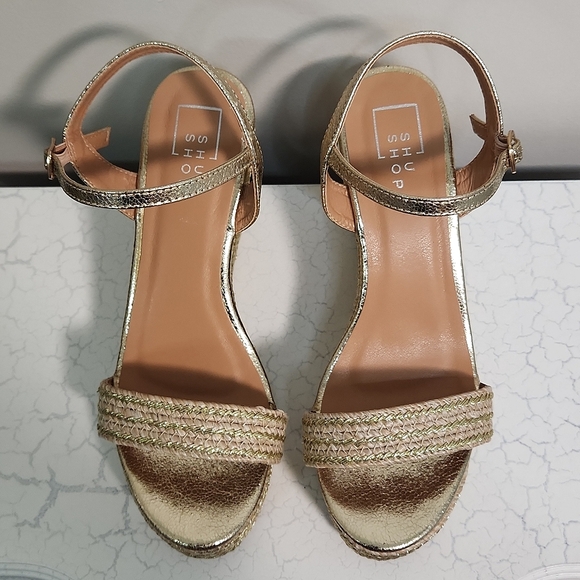 🔥FINAL💲⬇️ShuShop Golden Woven Espadrille Platform Sandals, Size 9 ~ EUC - Picture 9 of 10